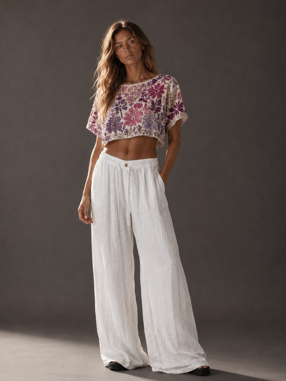 Men's White Linen Drawstring Pants